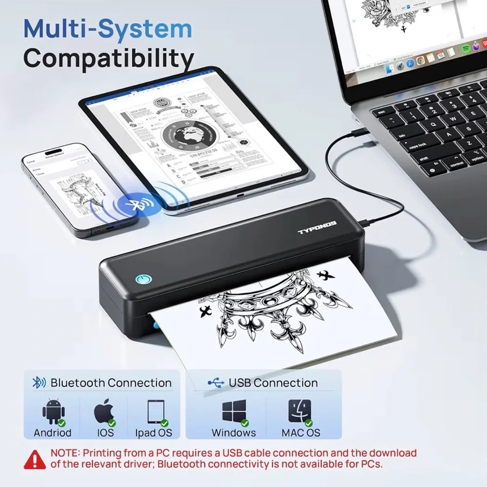 Portable wireless Bluetooth printer support thermal paper